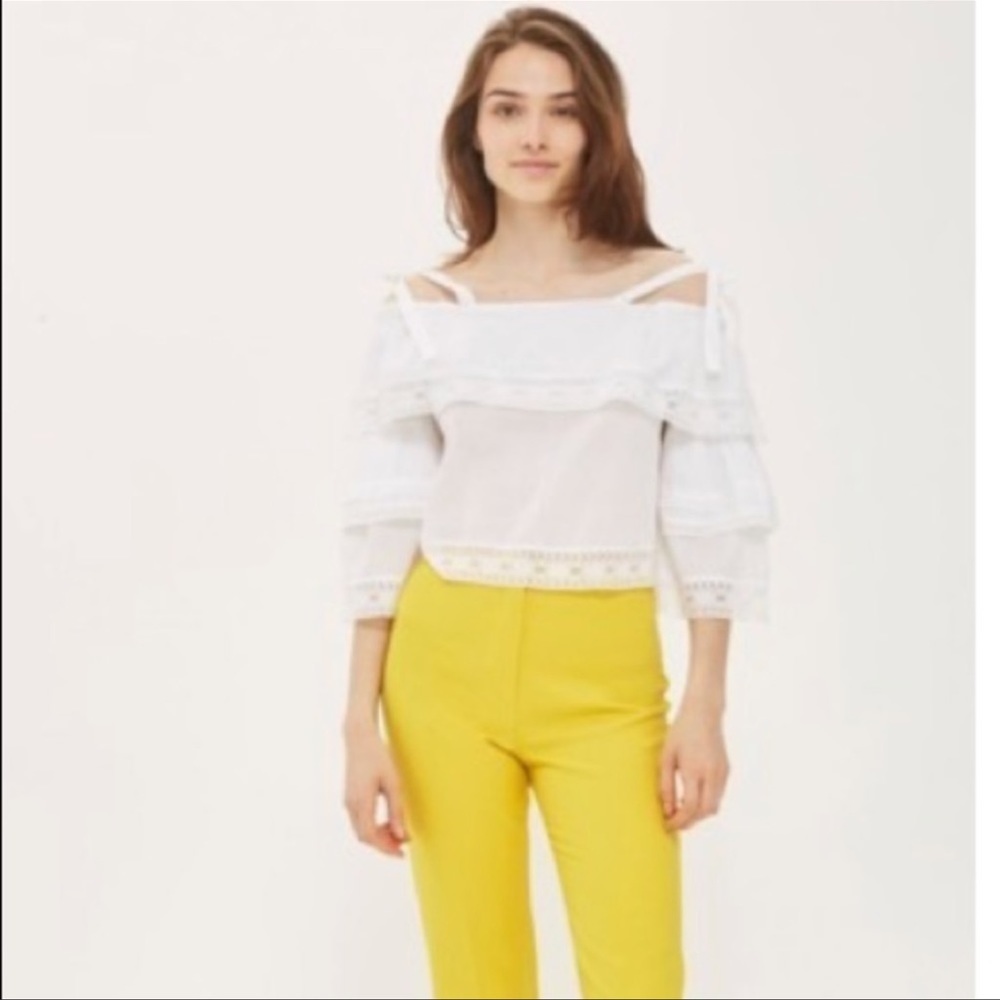 NEW ✨TOPSHOP WHITE LACE TRIM OFF THE SHOULDER TOP